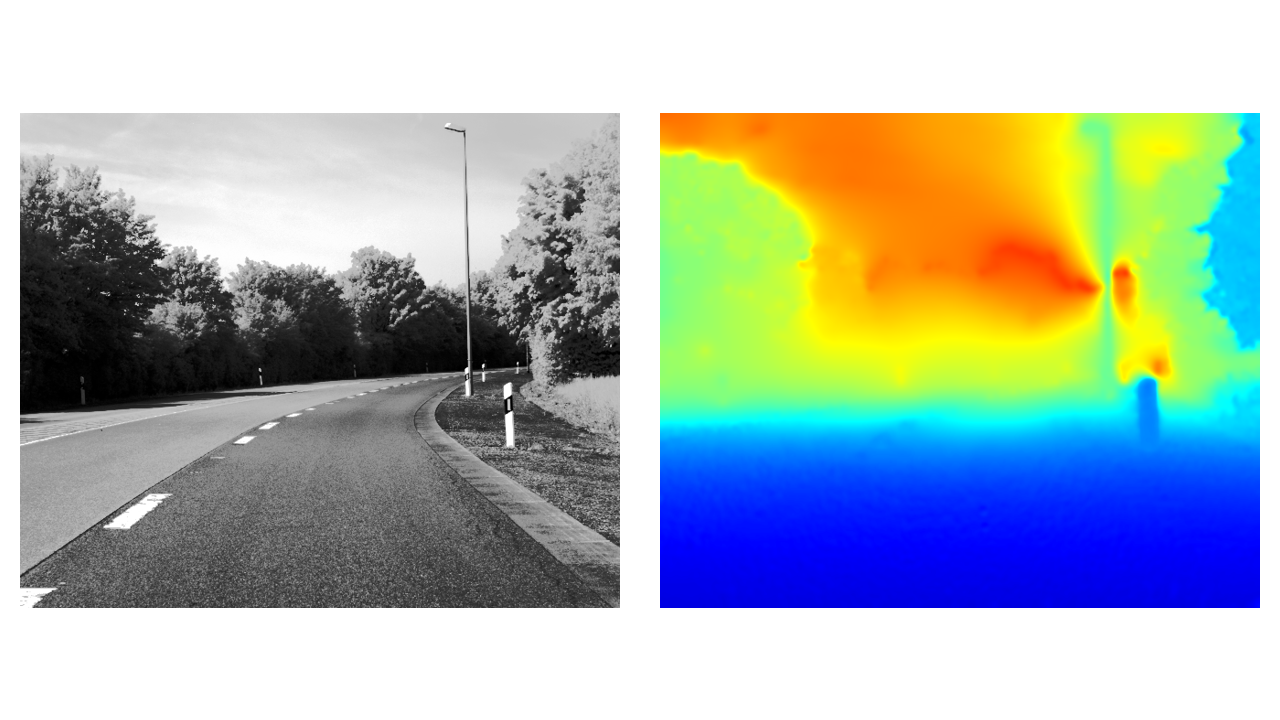 Bend sequence: input frame (left) and estimated depth map (right)