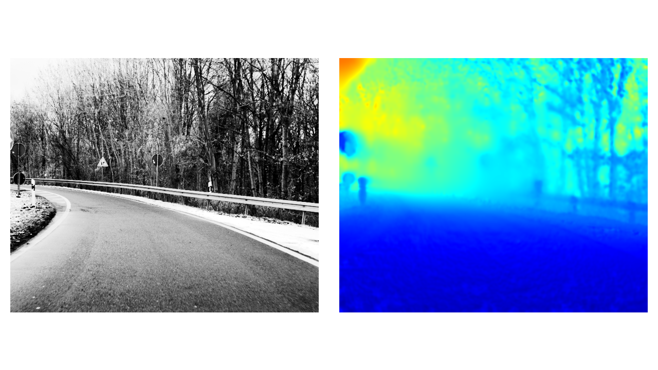 Junction sequence: input frame (left) and estimated depth map (right)